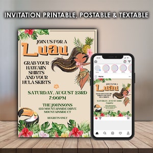 Luau Tropical Themed Party Editable Invitation/Evite, Party Announcement, Invitation and Instagram Post Templates, Editable Digital Download