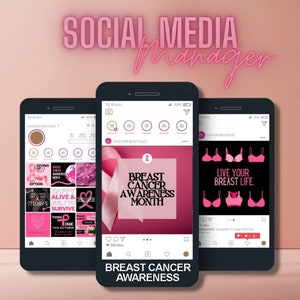 Breast Cancer Awareness Aesthetic Instagram Post Bundle, Social Media Kit Templates, Done for You,Instagram, Infulencer/Social Media Manager