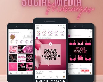 Mallar för Instagram-inlägg om bröstcancermedvetenhet, kit för sociala medier (Canva)