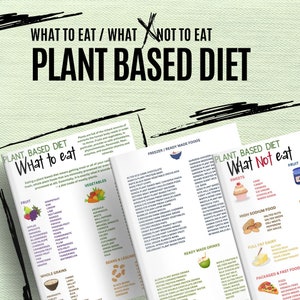 Plant Based Diet Guide, Patient Education Information, Food shopping list, Diabetic Nutrition List Editable in Canva 2 Sizes