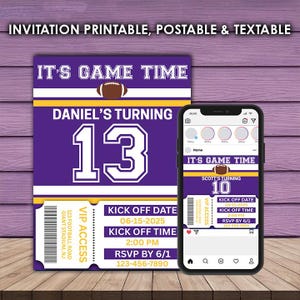 Minnesota Football Editable Sports Theme Invitation/Evite, Birthday Party Announcement,Invitation & Insta Template,Editable Digital Download