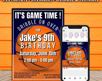 Basketball Birthday Party Invitation, Editable Sports Template (Digital Download)