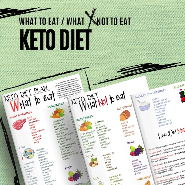 Keto food list, Diet sheet guide, Patient Education Information, Food shopping list, Diabetic diet food list Editable in Canva 2 sizes