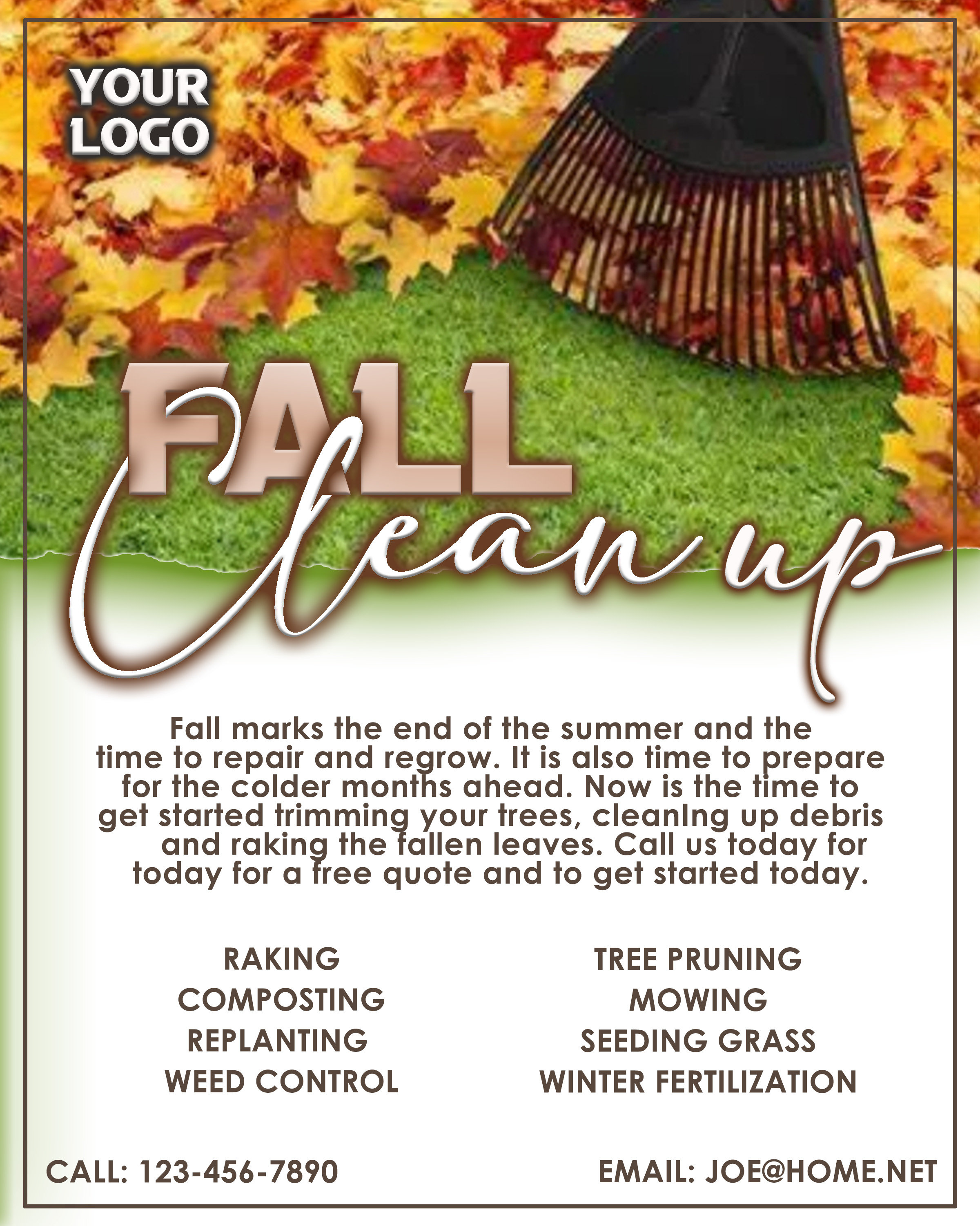 Fall Clean up Flyer and Instagram Post, Editable Template