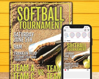 Softball Tournament Flyer and Instagram Template,Editable Photoshop Template,Instant Download, 3 Versions (10 files)3 psd  & 2 jpeg