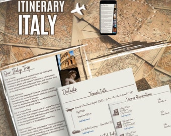 Sjabloon reisroute Italië, afdrukbare vakantieplanner, bewerkbaar canva (digitale download)