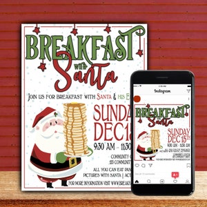 Ontbijt met Santa Flyer-sjabloon - Bewerkbaar in Photoshop - Kerstmis - Social Media Post - Direct downloaden - Print & mobiel geoptimaliseerd