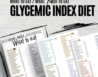 Glycemic Index Diet Guide, Food List (Printable, Editable Canva)
