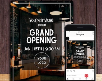Grand Opening Flyer and Instagram Post Template, Editable Store Flyer, Instagram Templat , Editable in Canva, 1 Invitation 1 Instagram