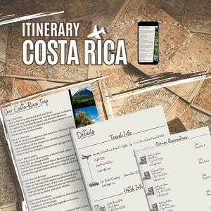 Costa Rica Travel Itinerary, Vacation Planner, Editable in Canva, 2 Verisons, Digital Downloads, Printable (8.5 x 14) and Digital Phone Size