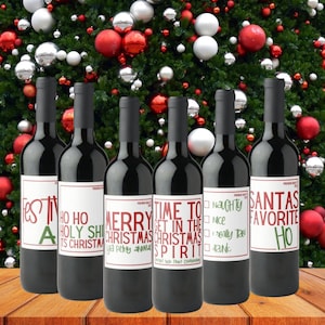 6 Funny Christmas Wine Labels, Christmas Gift, Christmas Wine Labels, Holiday Wine Labels, Editable in Canva, 2 Versions 6 Canva 6 Jpegs