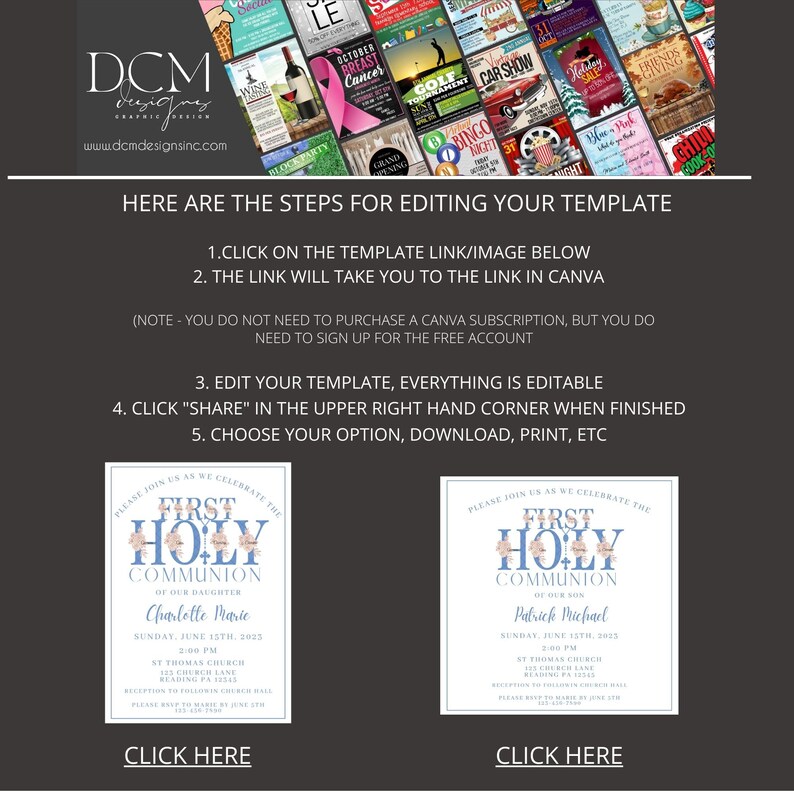 First Holy Communion Invitation Template – Editable Canva Design ...