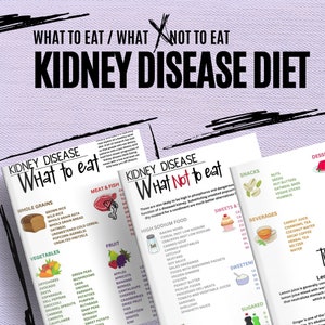 Kidney Disease Food List and Diet Guide, Patient Education Information, Food chart Shopping List, 1 Editable Canva FIle, 8 Jpegs, 8 pdfs