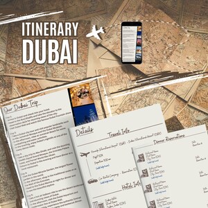 Dubai UAE Travel Itinerary, Vacation Planner, Editable in Canva,2 Verisons, Digital Downloads, Printable (8.5 x 14) and Digital Phone Size