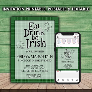 St Patricks Day Invitation Template - Irish Party - Editable in Canva - Social Media Post - Instant Download - Print & Mobile Optimized