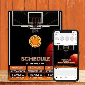 Flyer basketbalschema en Instagram-berichtsjabloon (digitale download)