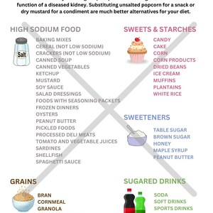Kidney disease food chart, diet food list, what not to eat, what to eat, healthy recipes, low sodium recipes, low potassium recipes, diet food charts, grocery list, digital editable file, downloadable file, pdf file, jpeg files, healthy eating