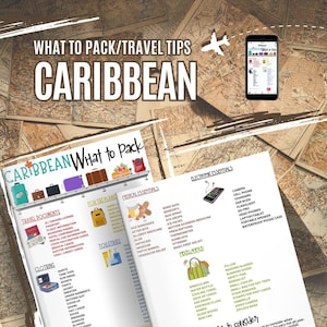 What to Pack List, Caribbean Check List, Editable in Canva or Print as is, 6 Versions (2 jpegs,2 pdfs and 2 canva files)