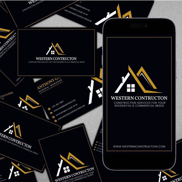 Construction Business Card Template - Editable in Canva - Instant Download - Modern Premade Business Card - Print & Mobile Optimized