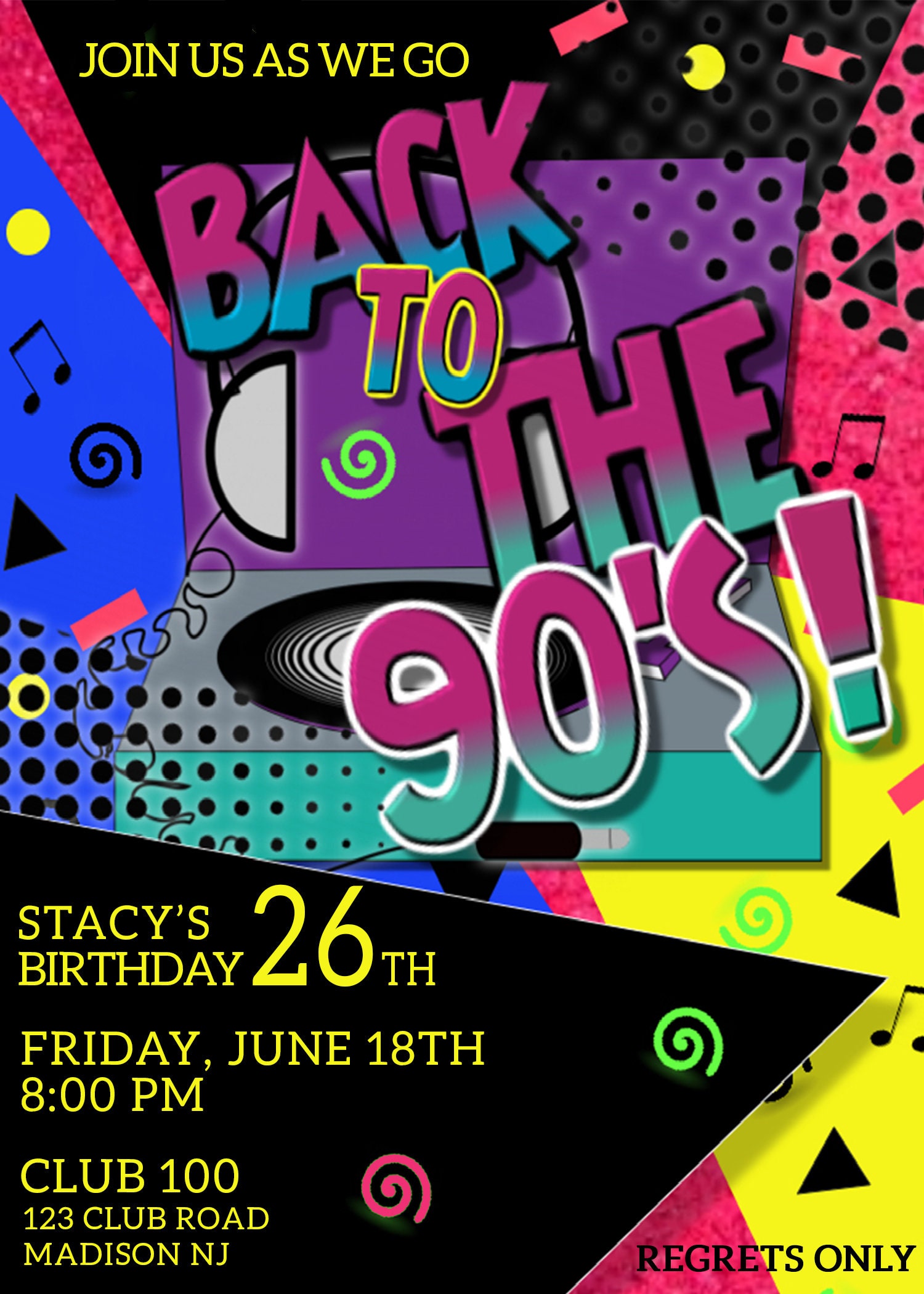 90s Birthday Party Invitations