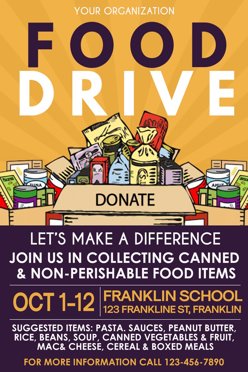 Food Drive Flyer EDITABLE Event Flyer Poster Instant Etsy