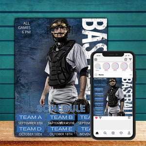 Baseball Flyer and Instagram Post Template, Team Flyer, Sports Flyer, Digital Download, Editable in Canva, 1 Flyer and 1 Instagram Post