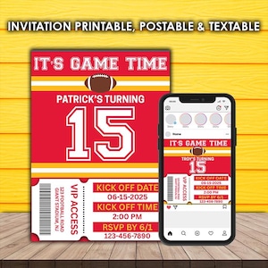 Kansas City Football Editable Sports Themed Invitation/Evite, Birthday Announcement, Invitation & Insta Template, Editable Digital Download