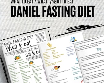 May include: A guide to the Daniel Fast diet, with a list of foods to eat and foods to avoid. The guide includes a list of vegetables, whole grains, spices, and beverages. The guide also includes tips for following the Daniel Fast.