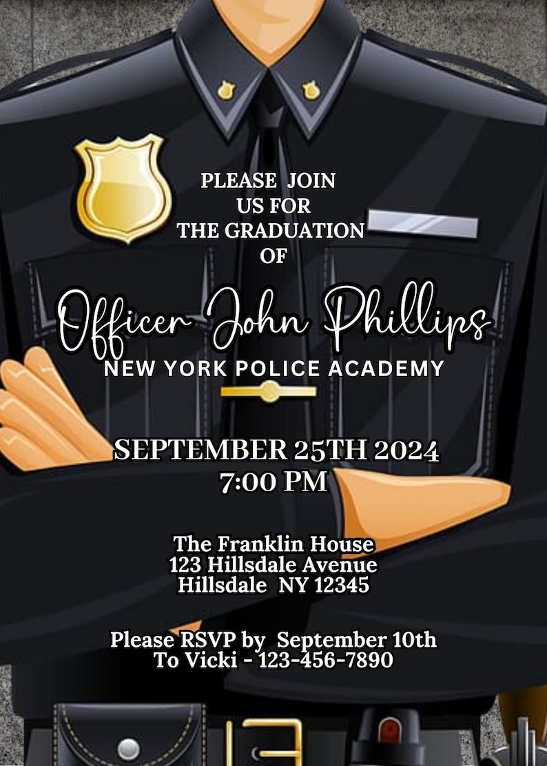 Cop Graduation Generic Police Officer Graduation Evite and Instagram Post Template (digital ...