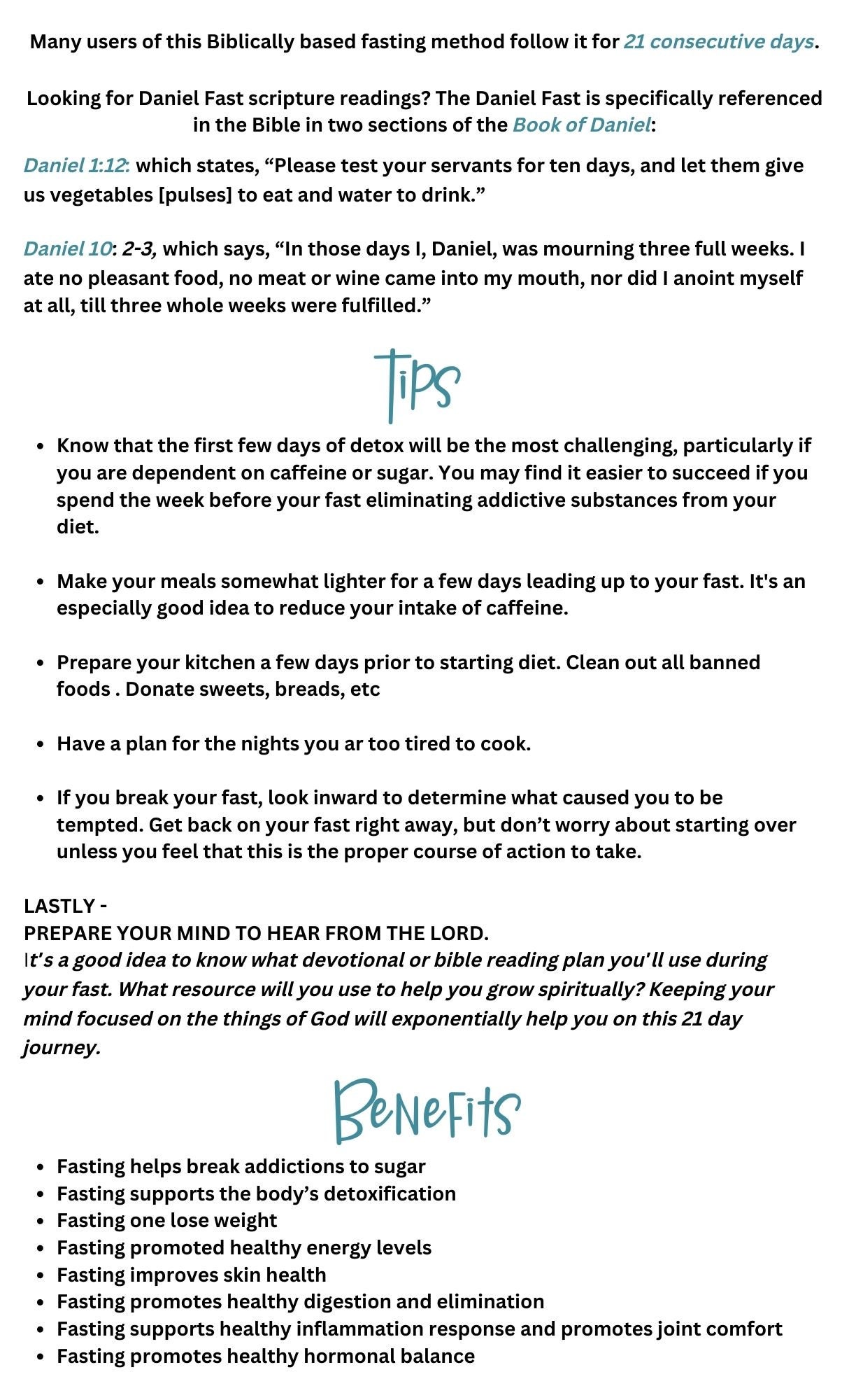Fasting Checklist.pdf Daniel Fasting Diet Food List & Guide Pdf Files - Etsy