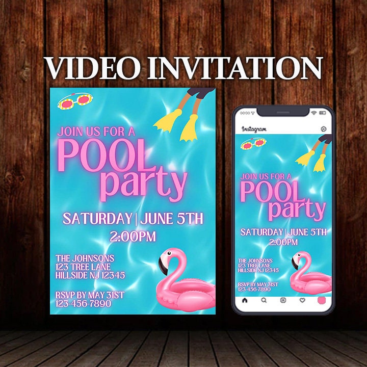 Pool Party Printable &amp; Video Invitation Editable in Canva - Etsy