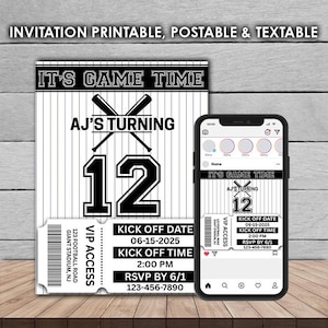 Invito/invito a tema sportivo modificabile a tema baseball di Chicago, annuncio di compleanno, invito e modello Instagram, download digitale modificabile