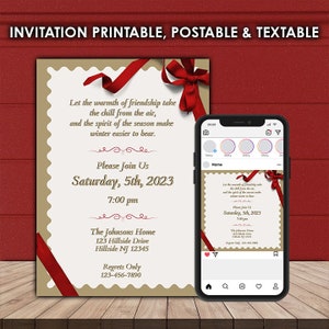 Holiday Party Editable Invitation/Evite, Christmas  Get Together Announcement, Invitation and Instagram Template, Editable Digital Download