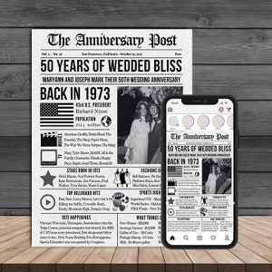50th Anniversary Newspaper Sign/Gift - Editable in Canva - Gift -Instant Download - Computer, Print and Mobile Optimized