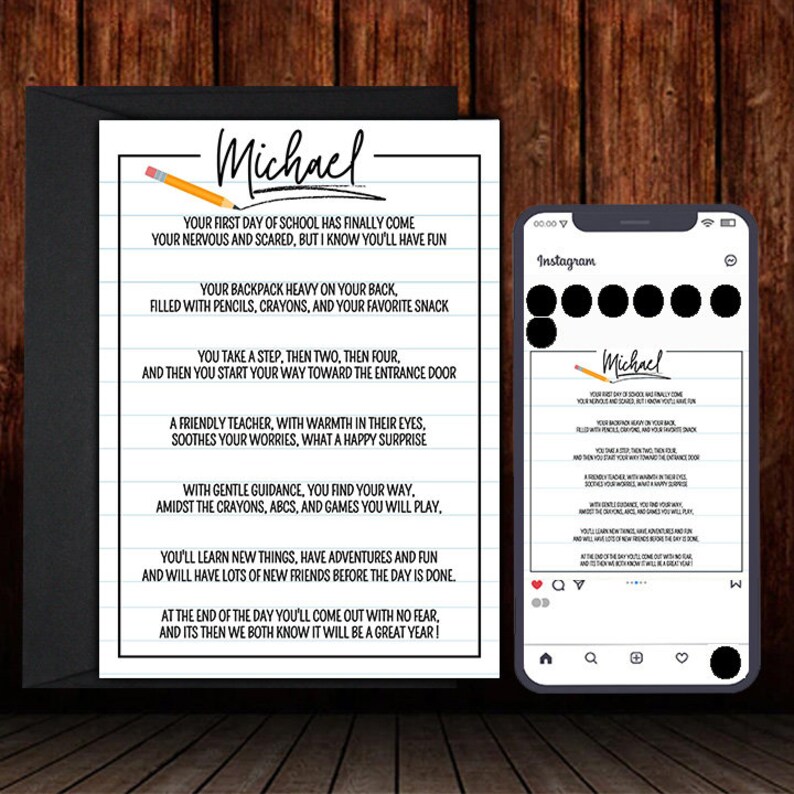 First Day of School Printable Poem Card and Phone Textable - Etsy Ireland