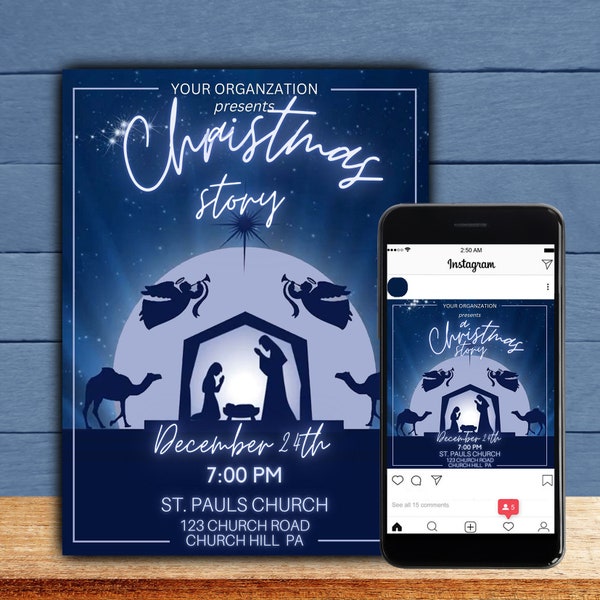 A Christmas Story Flyer Template - Social Media Post - Editable in Canva - Religous - Instant Download - Computer, Print & Mobile Optimized