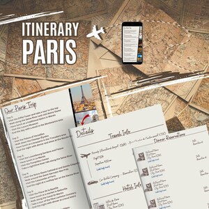 Paris Travel Itinerary, Vacation Planner, Editable in Canva, 2 Versions, Digital Template Downloads, Printable (8.5 x 14) and Phone Size