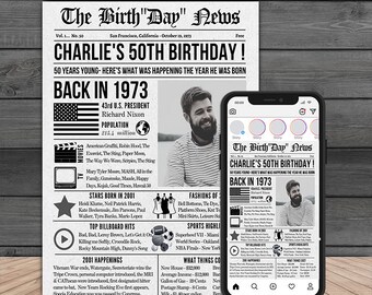 50th Birthday Newspaper Poster - Editable Canva Template (Digital Download)