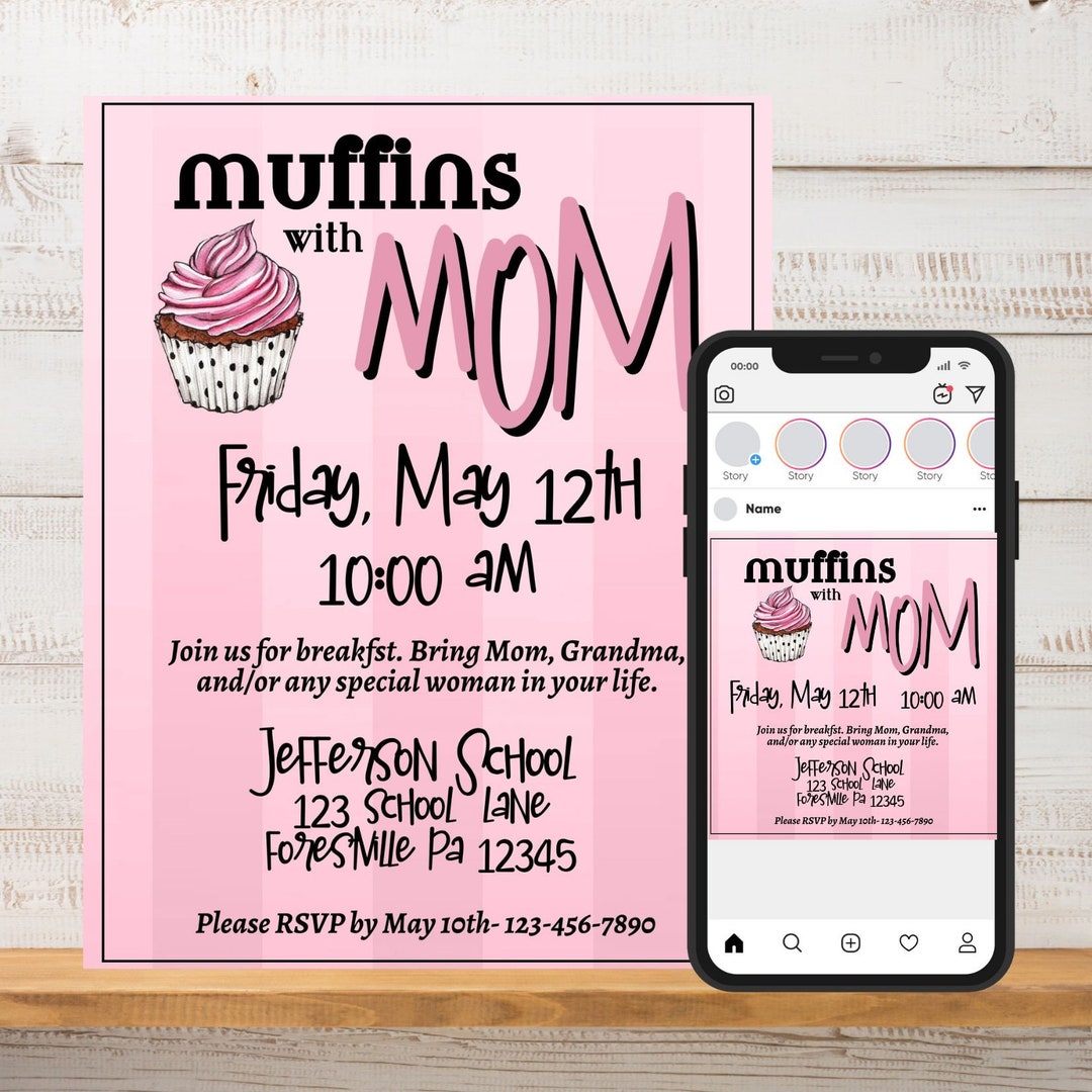 Muffins With Mom Flyer Template Social Media Post Editable Etsy