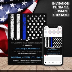 Police Officer Graduation Evite, First Responder Grad Announcement, Graduation Invite and Insta Post, Graduation Party Instagram Template
