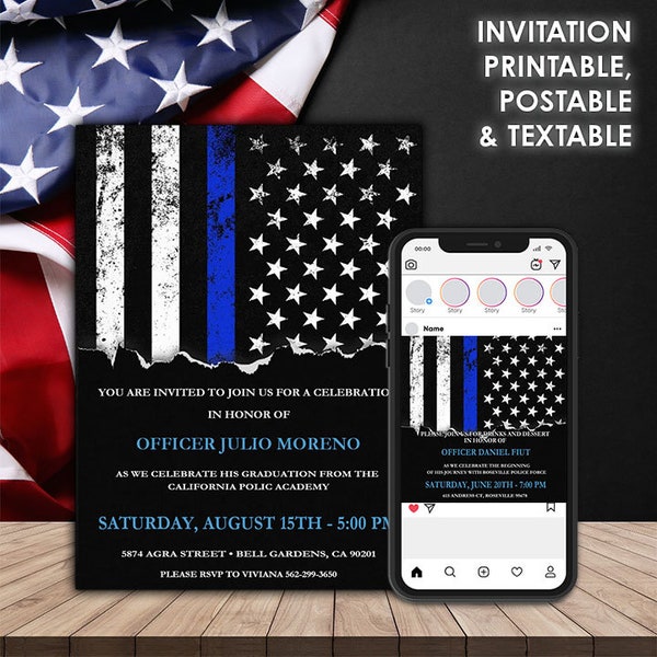 Police Officer - First Responder Invitation Template - Editable in Photoshop - Social Media Post - Instant Download-Print & Mobile Optimized