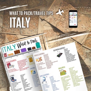 What to Pack List, Italy Packing Checklist, Editable in Canva or Print As Is, 6 Files (2 jpegs, 2 pdfs and 2 Canva files)