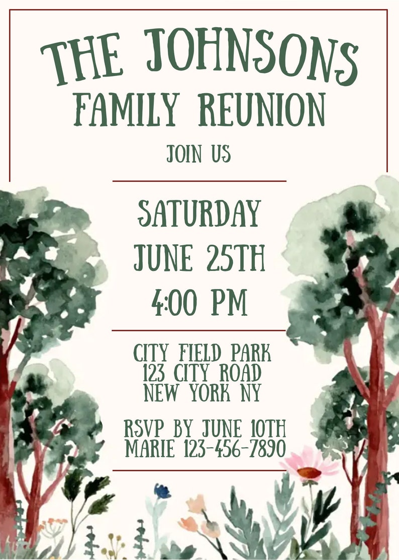 Family Reunion Invitation Template Party Editable in Etsy