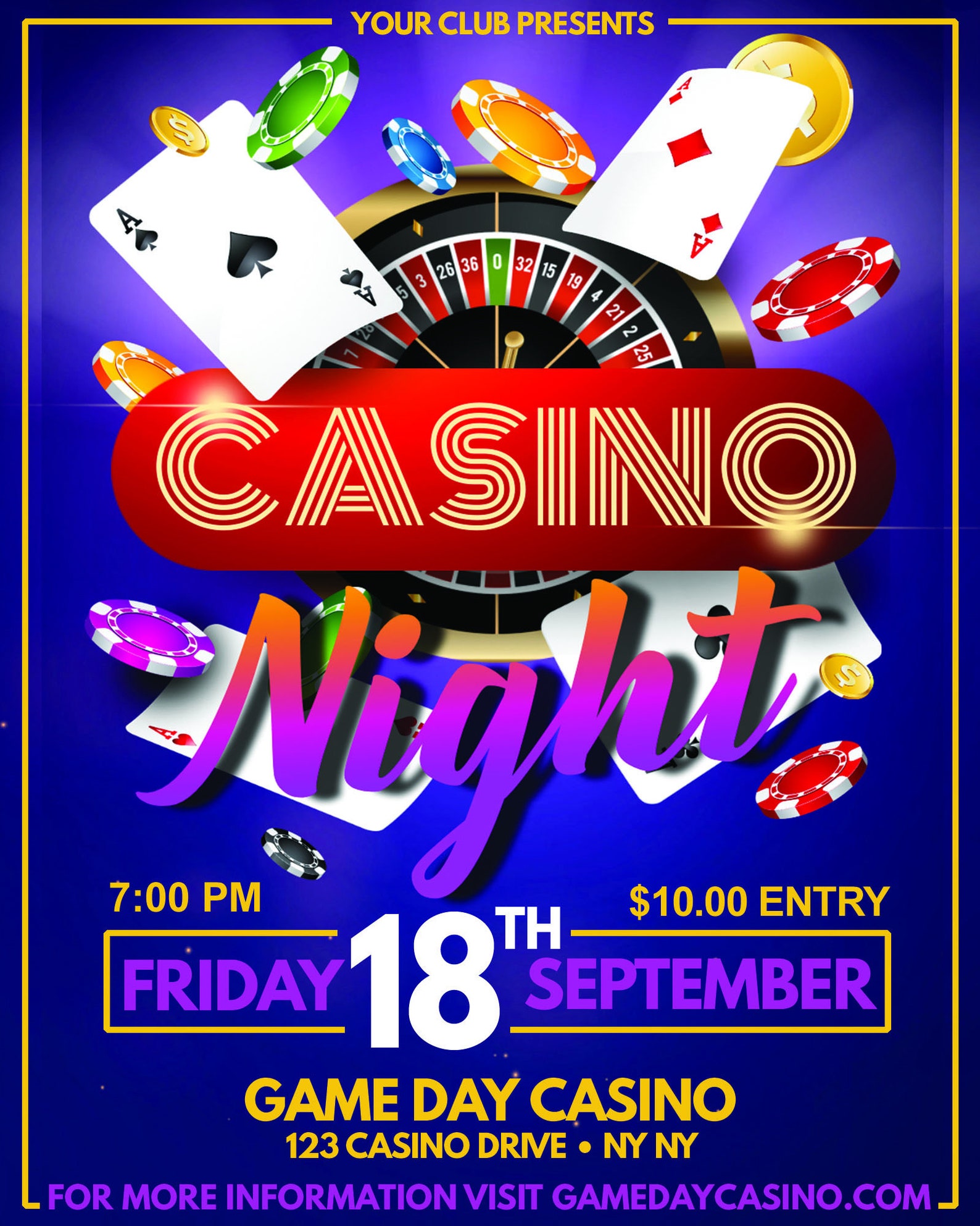 Casino Night Flyer EDITABLE Flyer 3 Versions Instant Etsy