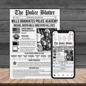 Police Officer/Cop Graduation Newspaper Sign/Gift - Editable in Canva - Gift -Instant Download - Computer, Print and Mobile Optimized