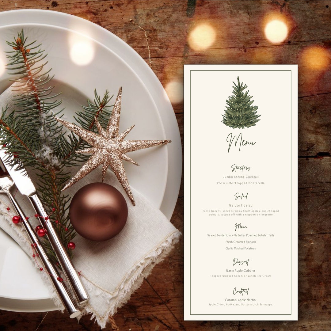 christmas dinner menu template, printable holiday menu, holiday