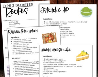 Diabetes Recipe Book, 15 Appetizers, Entrees, Desserts (Digital Download)