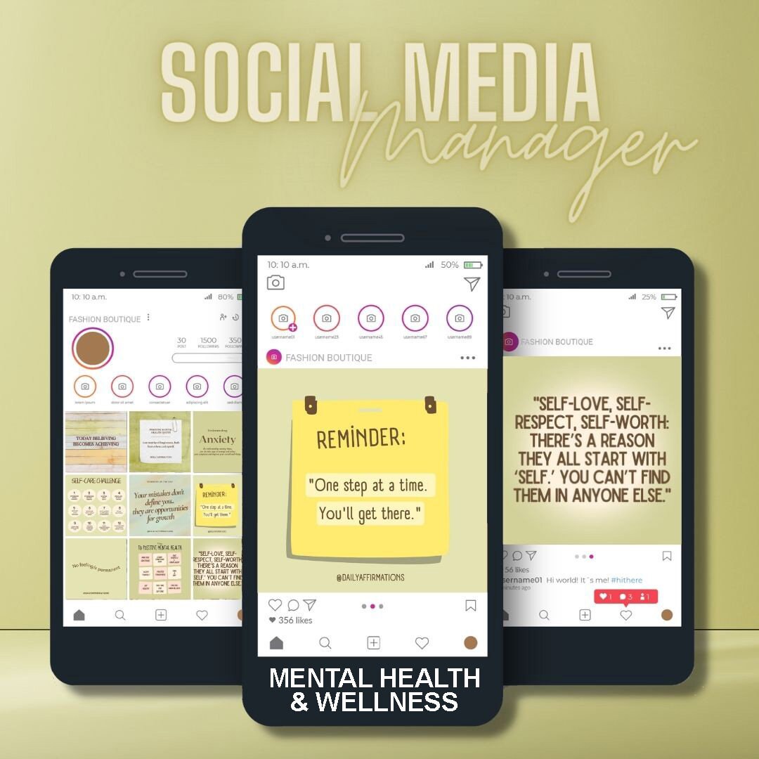 Mental Health Instagram Post Templates, Wellness Social Media Kit ...