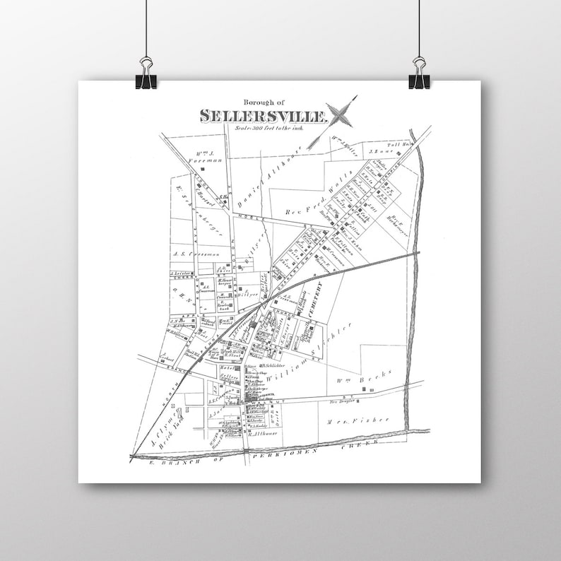 Sellersville Pennsylvania Vintage Map Your Hometown Etsy