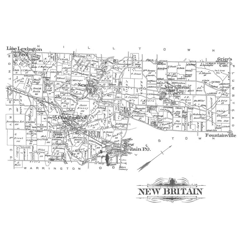 New Britain, Pennsylvania Vintage Map Your Hometown Bucks County